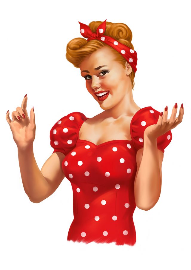 Pinup Girl with Red Polka Dot dress