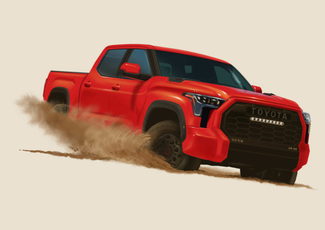 Full colour illustration of the 2022 Toyota Tundra for the 'Born from Invincible' Species Chart Poster